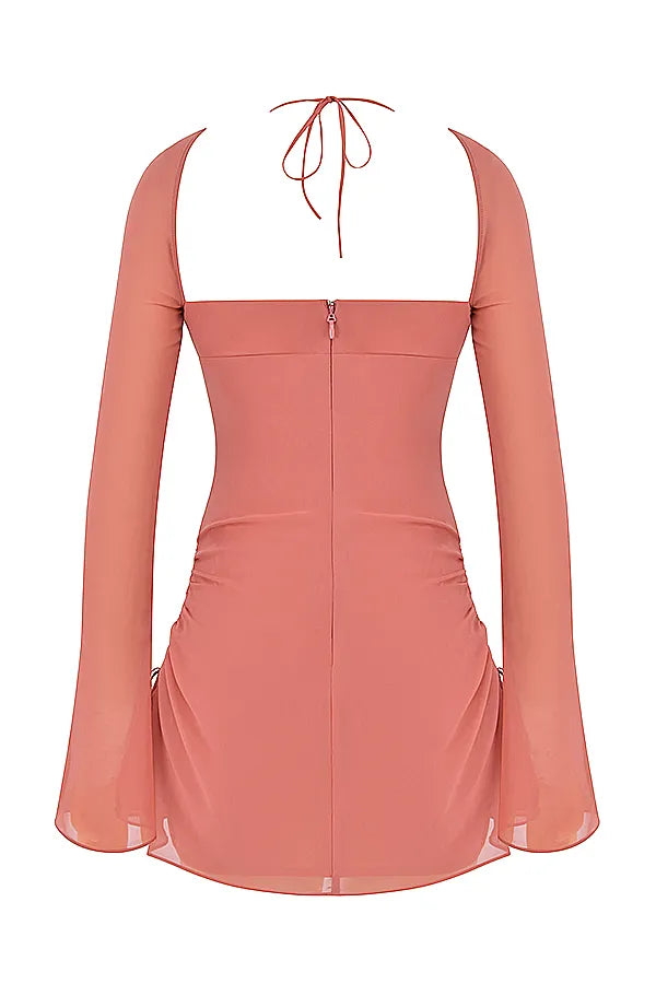 Baby Pink Chiffon Cutout Halter Mini Dress