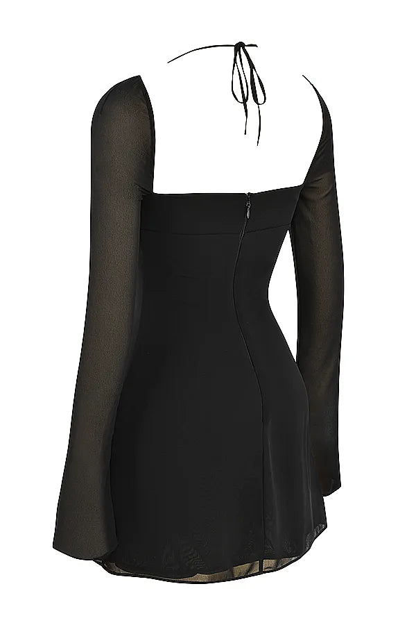 BabyDoll Black Chiffon Halter Mini Dress