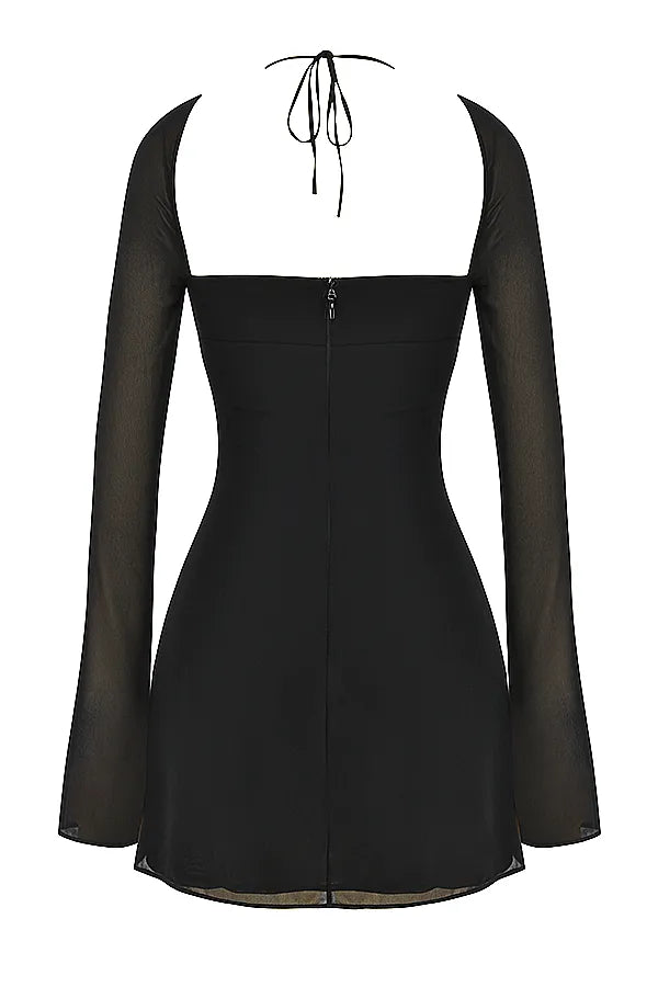 BabyDoll Black Chiffon Halter Mini Dress