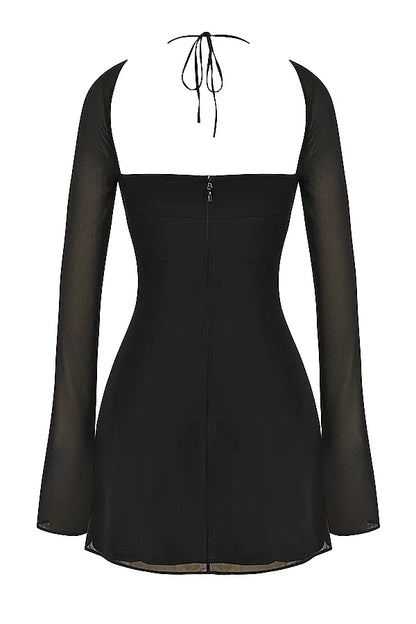BabyDoll Black Chiffon Halter Mini Dress