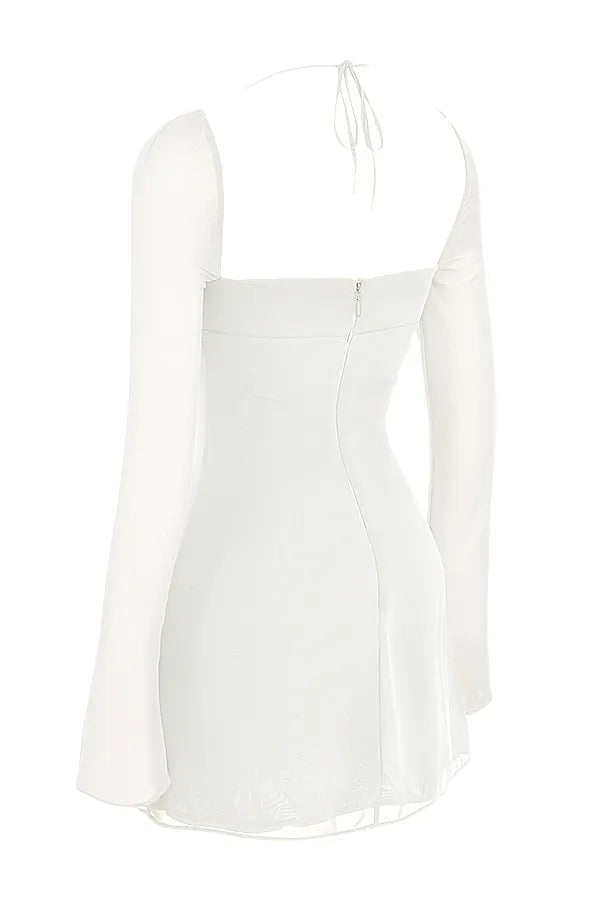 Babydoll Ivory Chiffon Halter Mini Dress