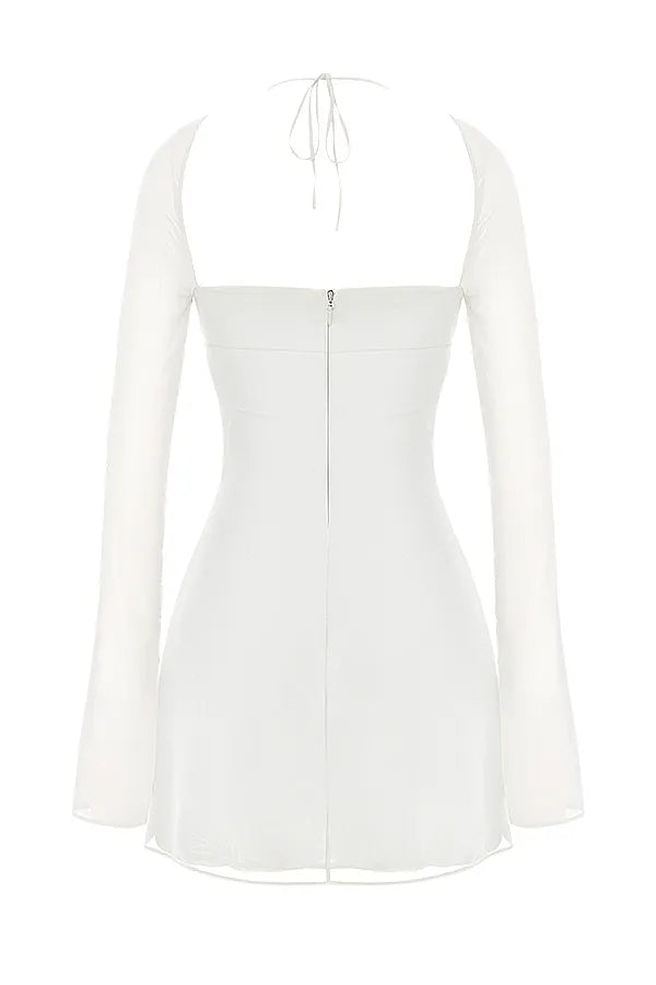 Babydoll Ivory Chiffon Halter Mini Dress