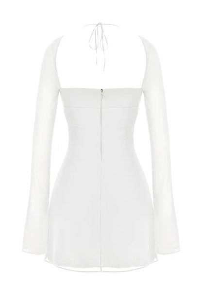 Babydoll Ivory Chiffon Halter Mini Dress