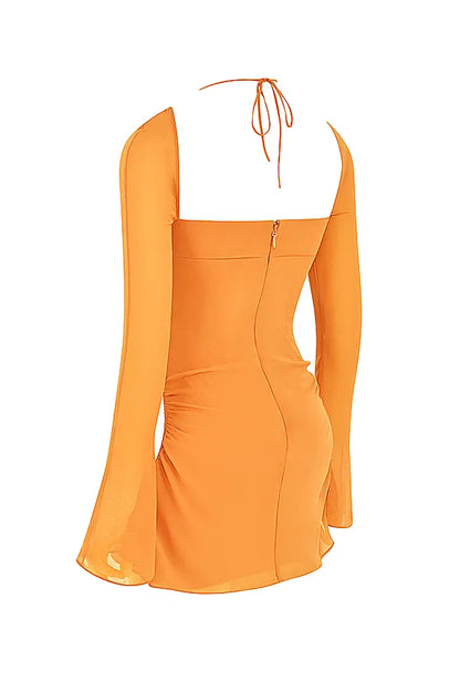 Baby Tangerine Chiffon Halter Mini Dress