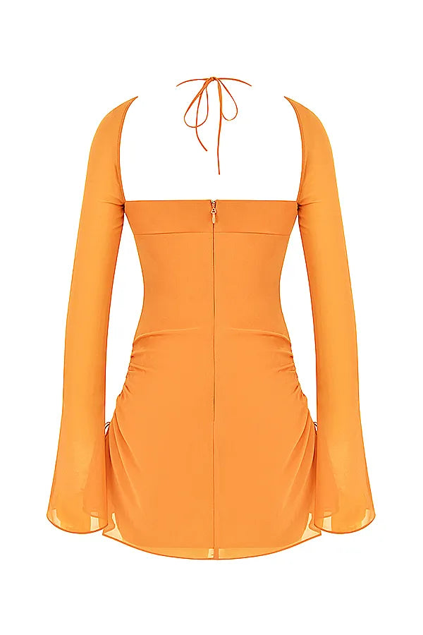 Baby Tangerine Chiffon Halter Mini Dress