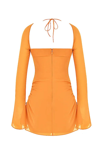 Baby Tangerine Chiffon Halter Mini Dress