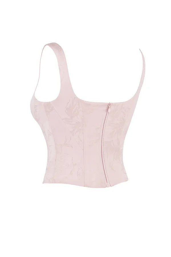Rafa Pink Floral Satin Longline Corset