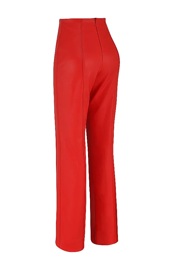 Elenaora Scarlet Vegan Leather Trousers