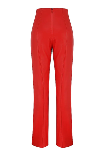 Elenaora Scarlet Vegan Leather Trousers