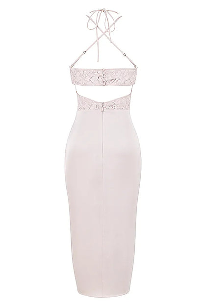 Georgia Crystal Satin and Lace Midi Dress
