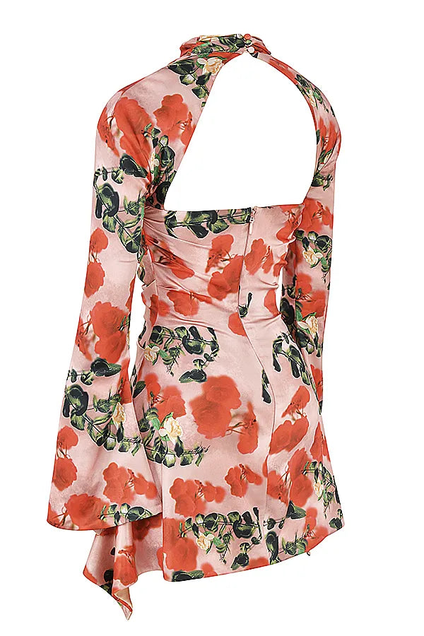 Toira Rose Print Draped Corset Dress