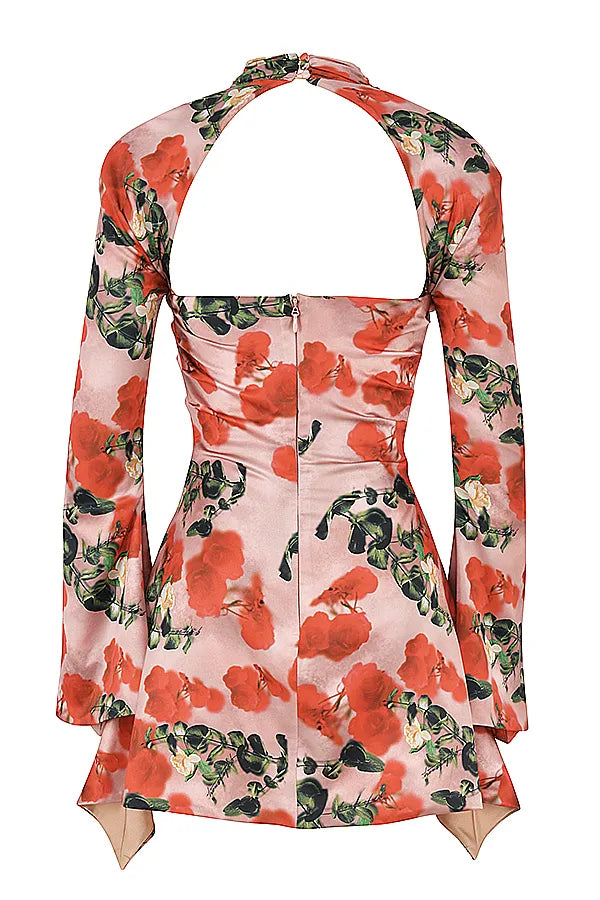 Toira Rose Print Draped Corset Dress