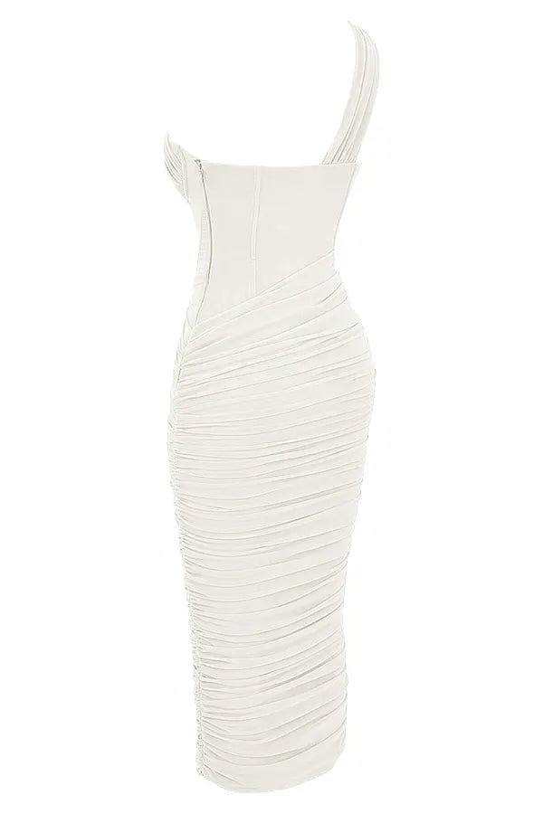 Valentina Ivory Asymmetric Cutout Midi Dress