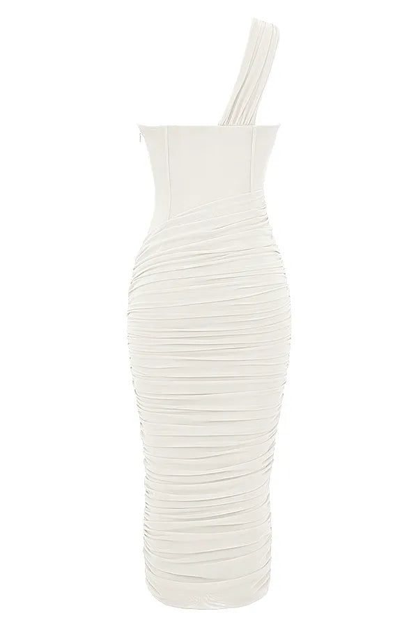 Valentina Ivory Asymmetric Cutout Midi Dress