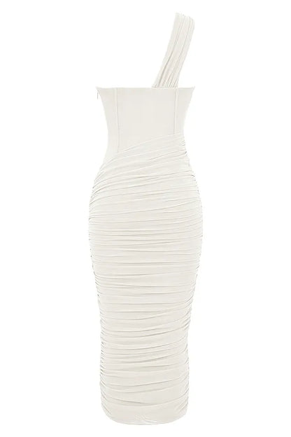 Valentina Ivory Asymmetric Cutout Midi Dress