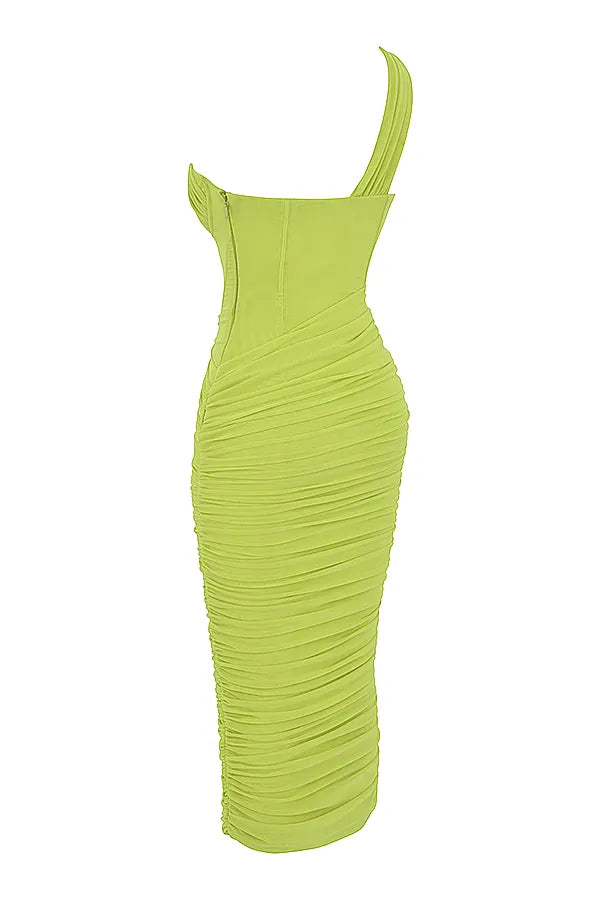 Valentina Lime Asymmetric Cutout Midi Dress