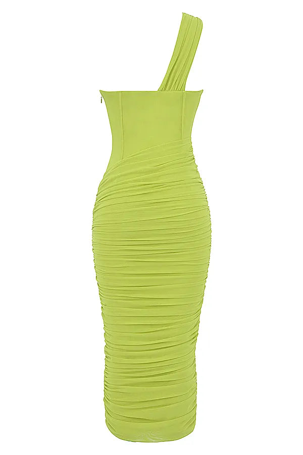 Valentina Lime Asymmetric Cutout Midi Dress