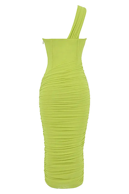 Valentina Lime Asymmetric Cutout Midi Dress
