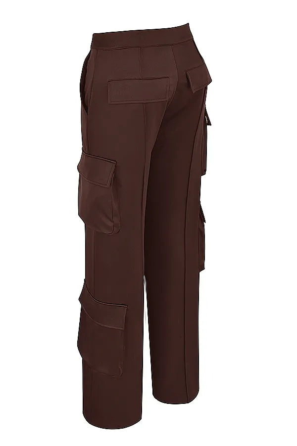 Daria Chocolate Satin Cargo Trousers