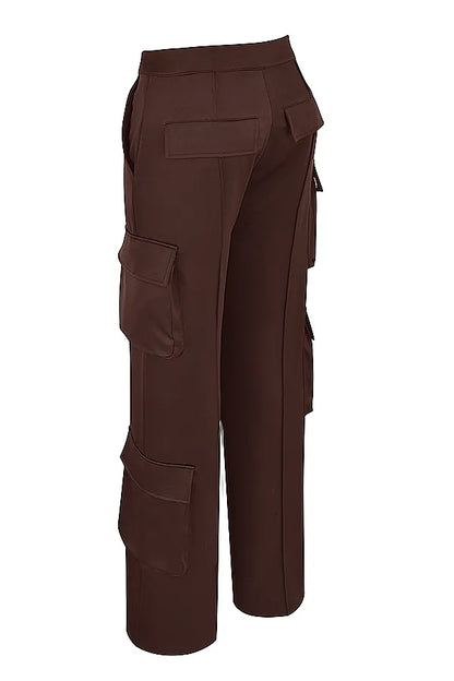 Daria Chocolate Satin Cargo Trousers