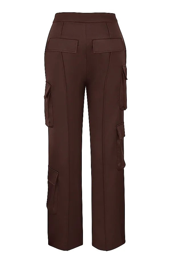 Daria Chocolate Satin Cargo Trousers