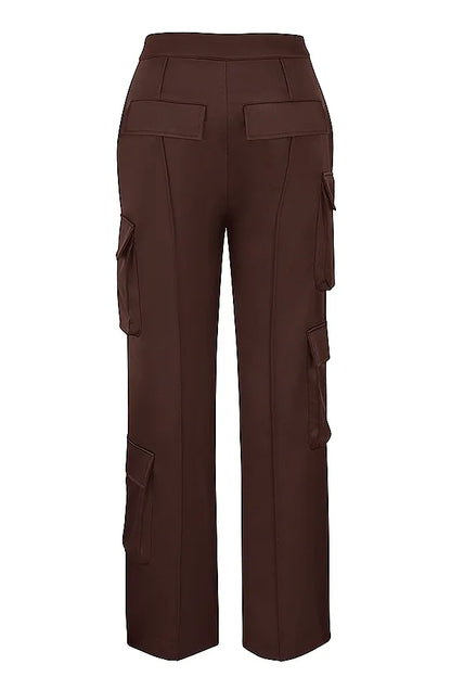 Daria Chocolate Satin Cargo Trousers