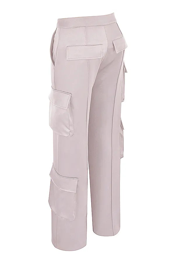 Daria Crystal Satin Straight Leg Cargo Trousers