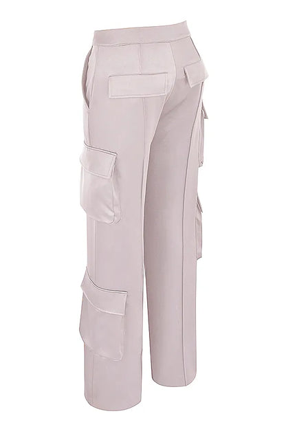 Daria Crystal Satin Straight Leg Cargo Trousers