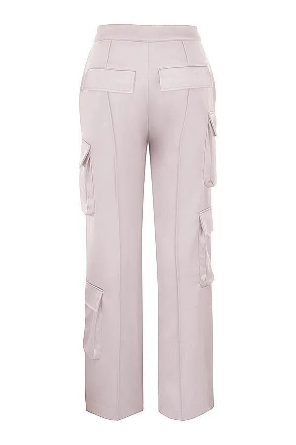 Daria Crystal Satin Straight Leg Cargo Trousers
