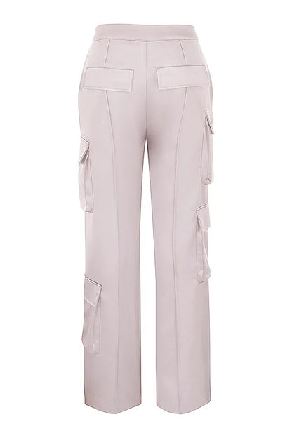 Daria Crystal Satin Straight Leg Cargo Trousers