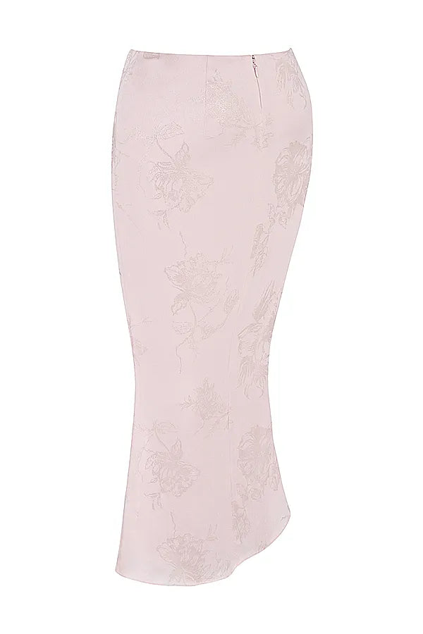 Luisette Pink Metallic Floral Satin Midi Skirt