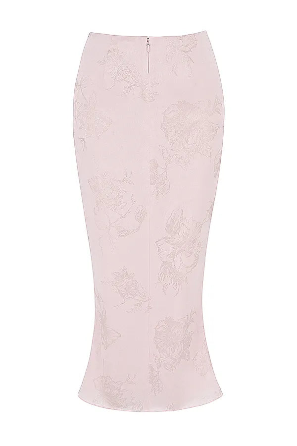 Luisette Pink Metallic Floral Satin Midi Skirt