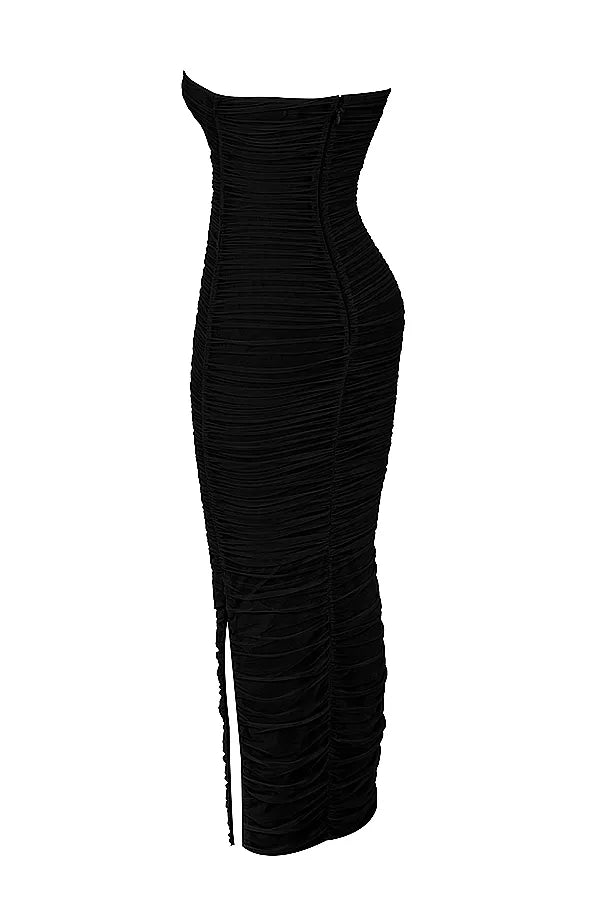 Sofia Black Mesh Strapless Maxi Dress
