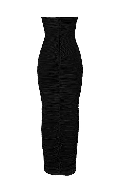 Sofia Black Mesh Strapless Maxi Dress