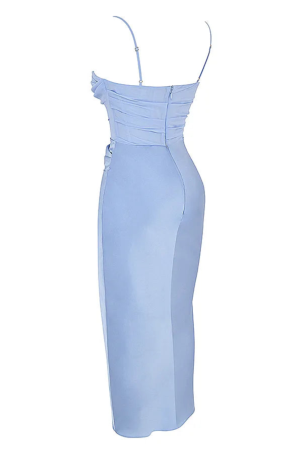 Teia Sky Draped Corset Midi Dress
