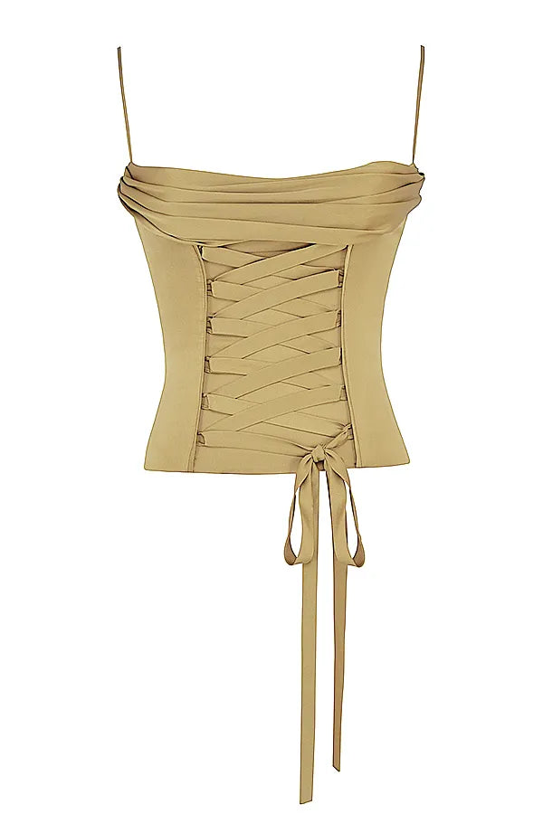 Letitia Olive Satin Lace Up Corset