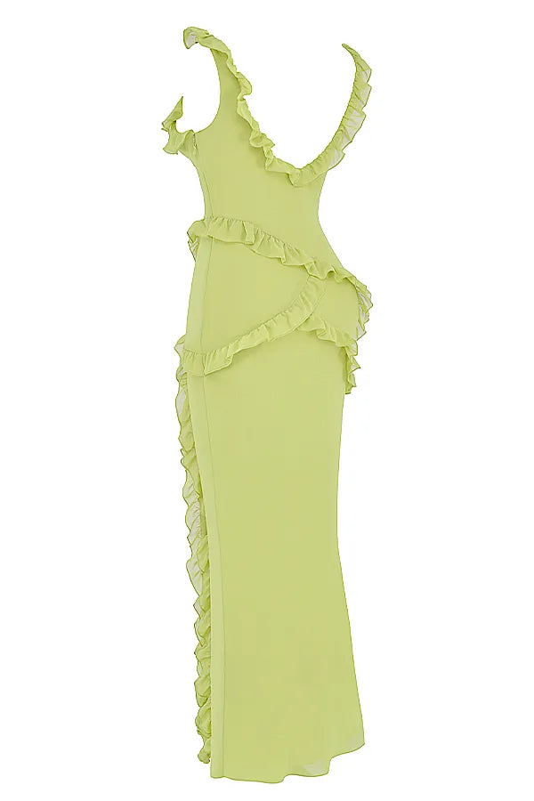 Pixie Lime Ruffle Maxi Dress