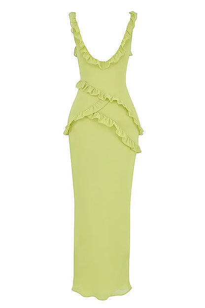 Pixie Lime Ruffle Maxi Dress