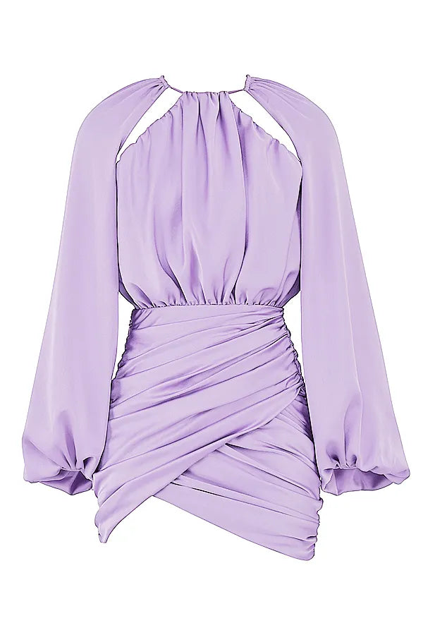 Kate Orchid Satin Wrap Front Mini Dress