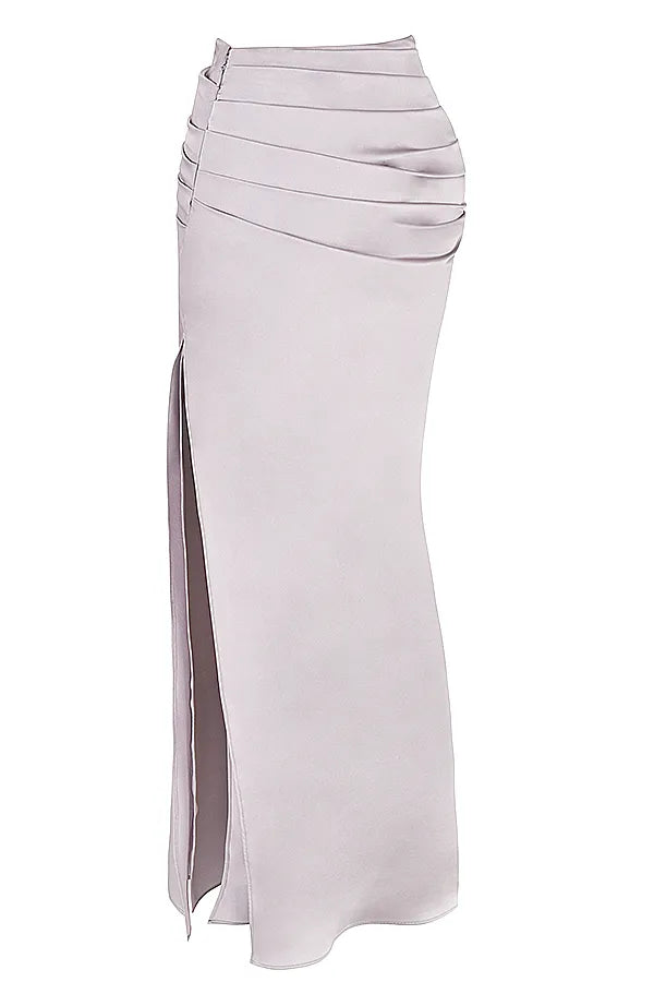 Jia Grey Satin Gathered Maxi Skirt