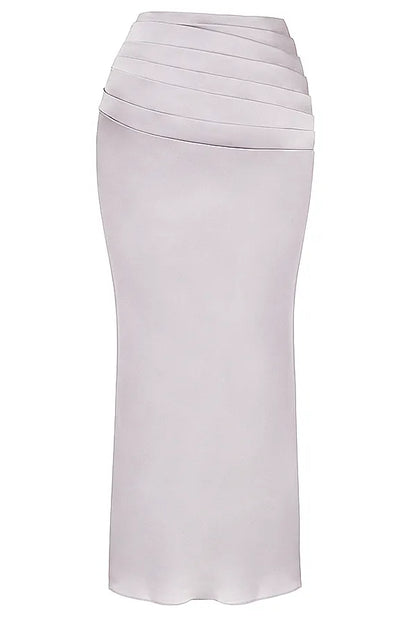 Jia Grey Satin Gathered Maxi Skirt