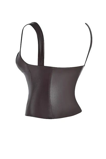 James Bitter Chocolate Vegan Leather Corset