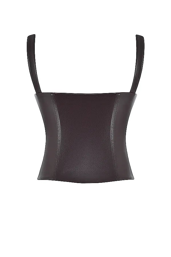 James Bitter Chocolate Vegan Leather Corset