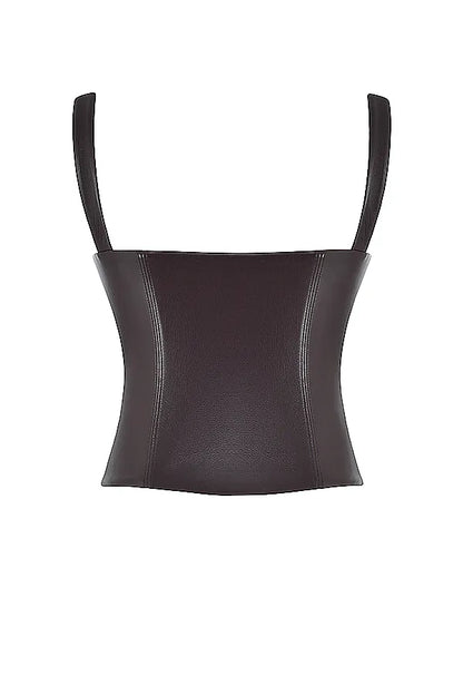 James Bitter Chocolate Vegan Leather Corset