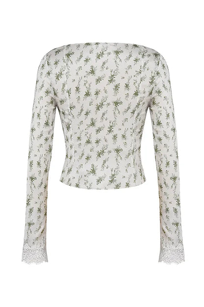 Clarissa Garden Print Lace Trim Top