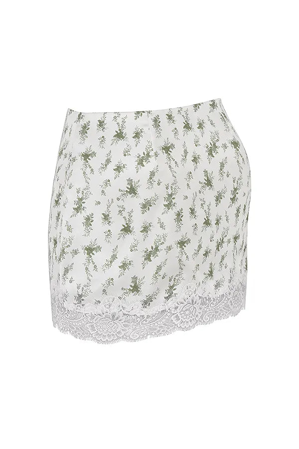 Noemie Garden Print Lace Trim Mini Skirt