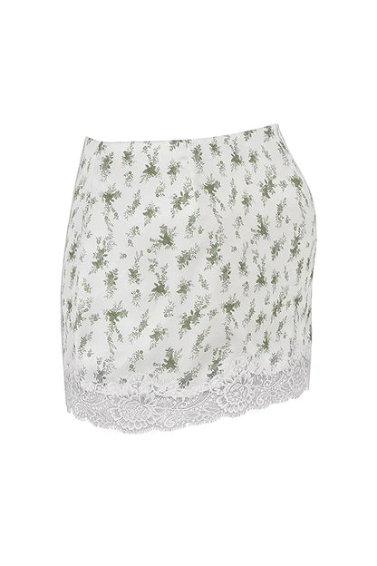 Noemie Garden Print Lace Trim Mini Skirt