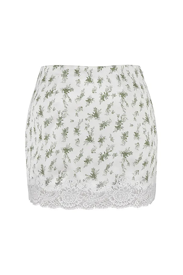 Noemie Garden Print Lace Trim Mini Skirt