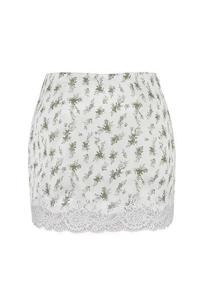 Noemie Garden Print Lace Trim Mini Skirt