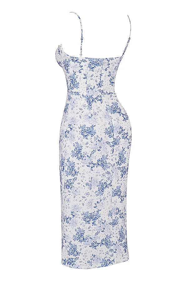 Charlotte Blue Print Corset Midi Dress